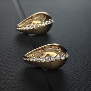 Gold Crystal-Trim Teardrop Statement Earrings